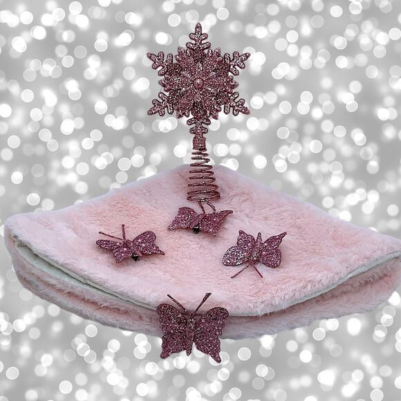 Pink Mini Tree 6 PC Lot Skirt Clip On Butterfly Ornaments Snowflake Tree Topper - Picture 2 of 2